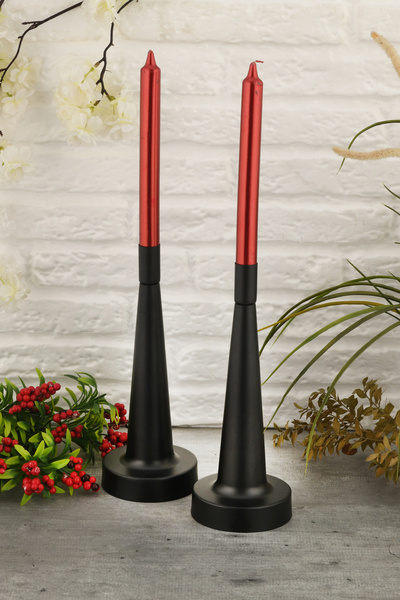 AKSESUAR EVRENİ Moli Siyah Mumluk Dekoratif Şamdan Düz Taban Paslanmaz Kaplam...