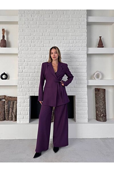 Bella Breeze بدلة نسائية مكونة من قطعتين مع حزام جانبي وسترة بليزر وبنطلون با...