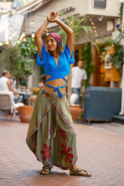 Miss Boheme Green Color Ethnic Cap Embroidered Pants