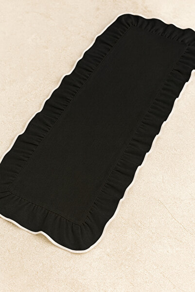 Mirilliahome Fırfırlı Biyeli Keten Runner | Doğal Siyah Fırfırlı Runner - Sofra Dekorasyonu Için Şık Tasarım