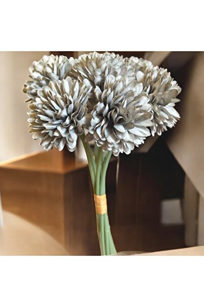 Lilac Home Yapay Çiçek Top Krizantem 7’li Kartopu Demeti 30 Cm Gri