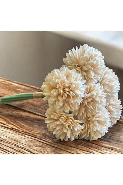 Lilac Home Yapay Çiçek Top Krizantem 7’li Kar Topu Demeti 30 Cm Şampanya