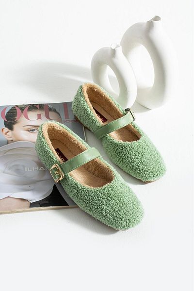 AlbiShoes Women's Winter Belted Buckle Plush Woolen Furry Dowry Bundle Fluffy Home Indoor Outdoor Ballerinas