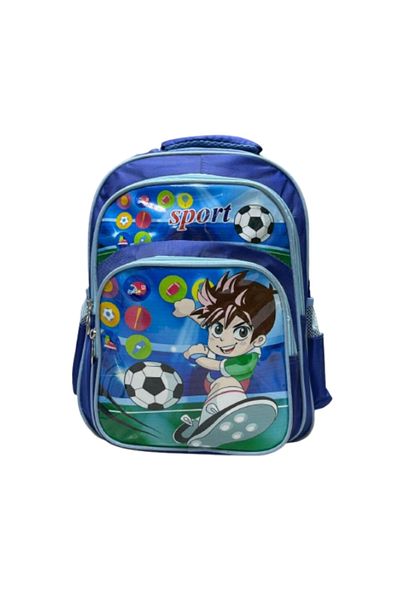 IQTENA Kids’ Sports Backpack – Navy & Light Blue, Football Design with Multiple Pockets and Side Mesh