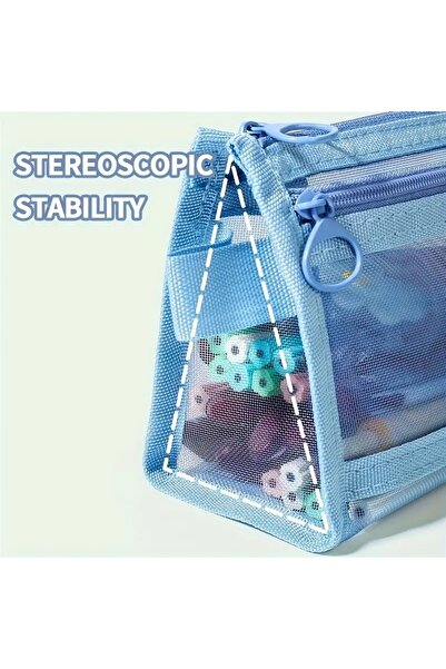 Genel Markalar Şeffaf Fileli Çift Katmanlı Kalem Kutu,ofis Malzeme Organizatörü,makyaj Çanta,kalemlik