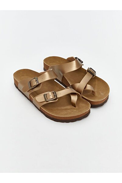 LC Waikiki Lcw Steps Yellow Double-Strapped Leather-Look Women's Sandals