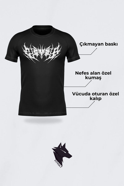 FitVult Ezekiel Melek Kanat Sırt Baskılı Compression Fit Kaliteli Nefes Alabilen Spor Fitness Futbol Tshirt