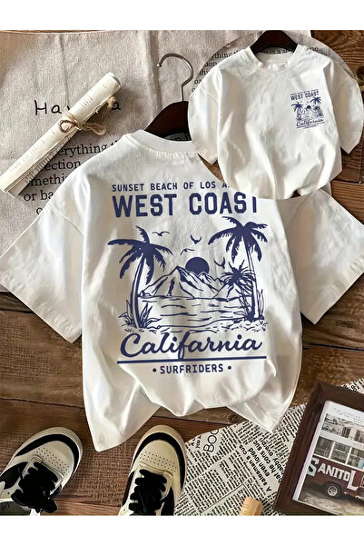 Marco Fresco تيشيرت كاجوال بأكمام قصيرة مطبوع عليه شاطئ كاليفورنيا للجنسين