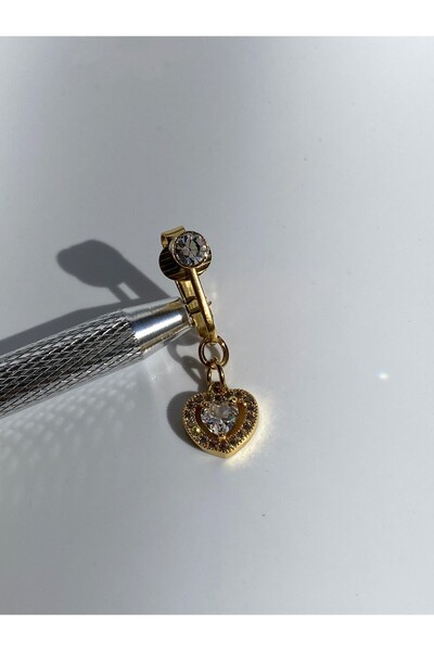 kurukafagift Göbek Piercing Fake Mıknatıslı Sıkıştırmalı Kullanım İçi Dolu Kalpli Taşlı