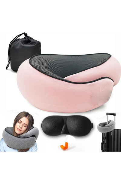 WEBYO Memory Foam Travel Neck Pillow, Airplane & Car, Adjustable, 3 Accessories