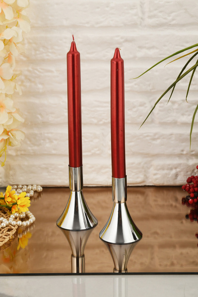 AKSESUAR EVRENİ Felix Gümüş Mumluk Dekoratif Şamdan Düz Taban Paslanmaz Kapla...