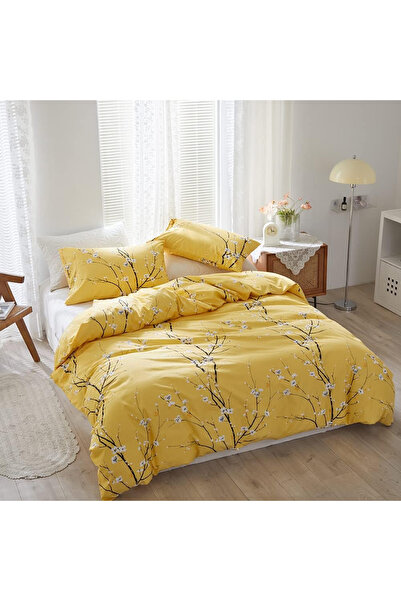 OEM 3-piece yellow bedding set with black twigs - 1 duvet cover 240x220cm + 2 pillowcases 80x80 cm