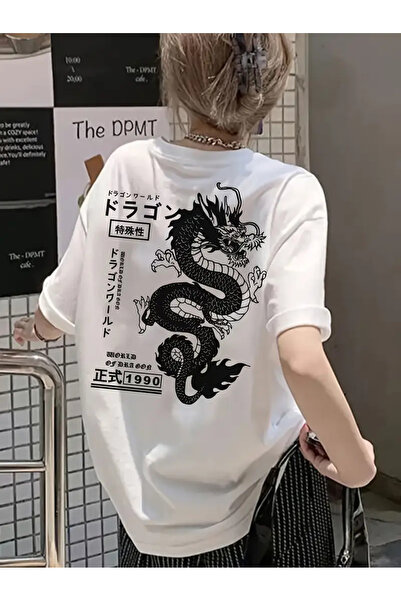Marco Fresco Unisex Günlük Ejderha Dijital Baskılı Genç Oversize T-shirt
