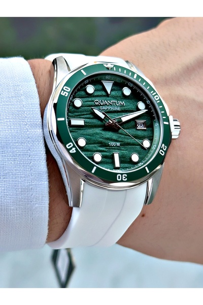 Quantum Special Design 10 Atm White Color Sapphire Glass Silicone Cord Steel Case Men Wristwatch 1229.375Mr