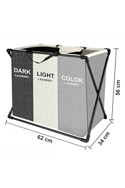 ABYZ Καλάθι για βρώμικα ρούχα με 3 διαμερίσματα, πτυσσόμενο από ύφασμα και μεταλλικό σκελετό 62X34X56