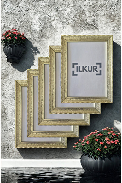 ilkur A4 Size (21X30 cm) Plain Glass Wooden Patterned Frame Set of Five