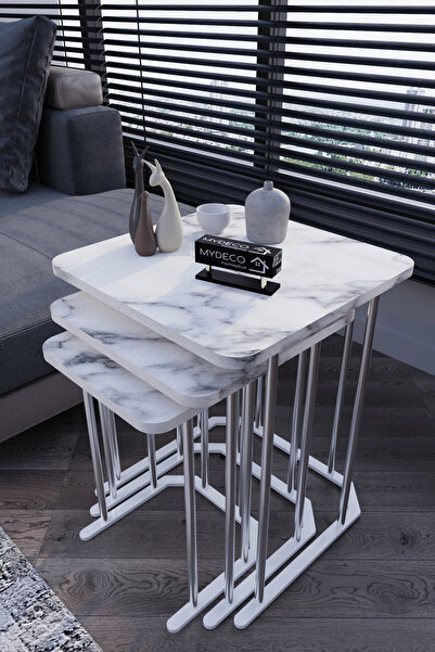 home plus mobilya MDF cu model de marmură albă cu picior pătrat argintiu de 3'