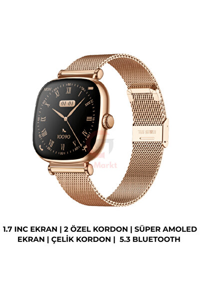 GoMarkt Premium Kadın Akıllı Saat 1.7 Super Amoled Ekran Çelik Kordon | 210 m...