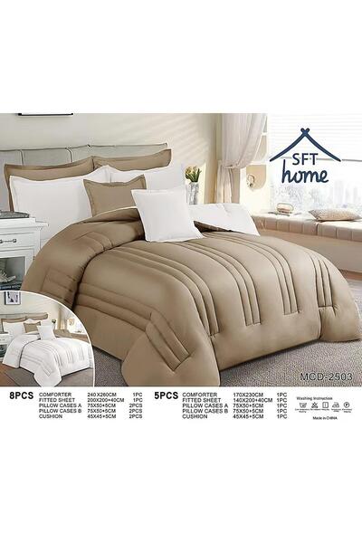 Gerenic Plain double-sided bedspread, suitable for a 140 x 200 cm mattress / 170 x 230 cm quilt, 5-piece set