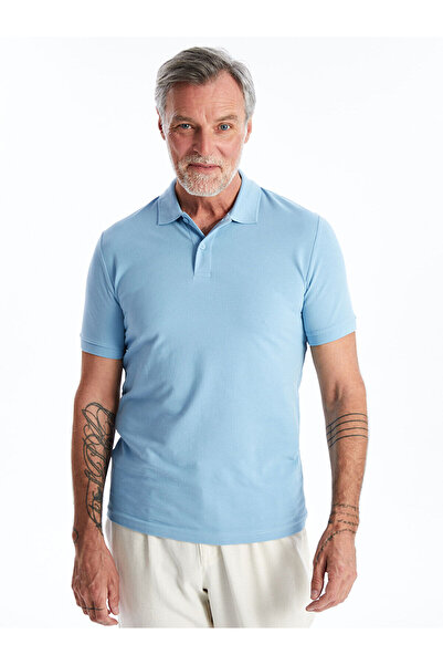 LC Waikiki Синя поло з коротким рукавом і коміром-піке для чоловіків