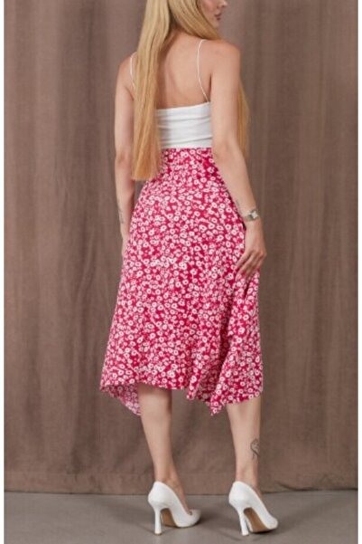 MİNTOLA STORE Women's Asymmetrical Cut Floral Patterned Skirt