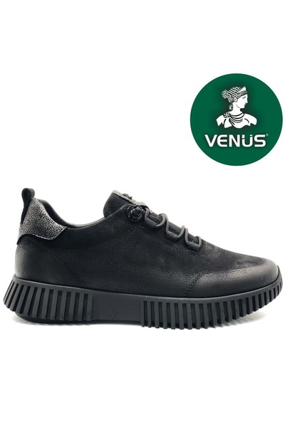 Venüs Campanula Genuine Leather Orthopedic Women's Casual Shoes Black