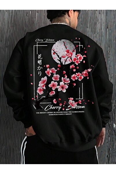 OVER HEAD Ανδρικό φούτερ με μαύρο Cherry Blassum με τύπωμα Oversize Cycling J...