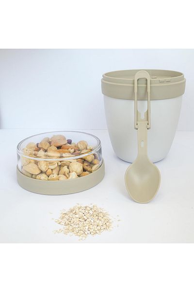 OEM Lunch cup with removable lid and spoon, beige 650ml