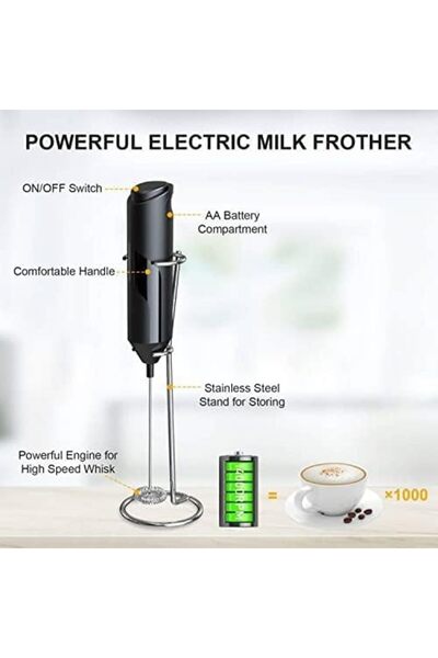 Generic NEW Electric Milk Frother Handheld with Stainless Steel Stand Battery Powered Foam Maker, Whisk Drin