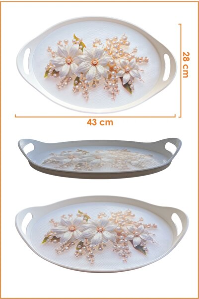 EZMK EV GEREÇLERİ Oval Çay & Kahve Sunum Tepsisi, 43x28 cm, 1 Adet