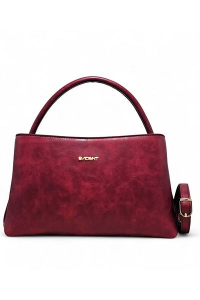 Evident Dark Red Antique Look Soft Textured Double Compartment Women's Hand and Shoulder Bag