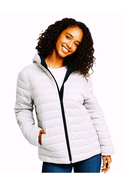 DHDmoda White Colored Zippered Pocket Hooded Coat