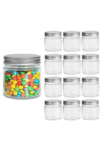 Generic FUFU 12Pcs 8oz Glass Jar, with a sealed metal regular lid , a sealed clear glass jar, used for dess