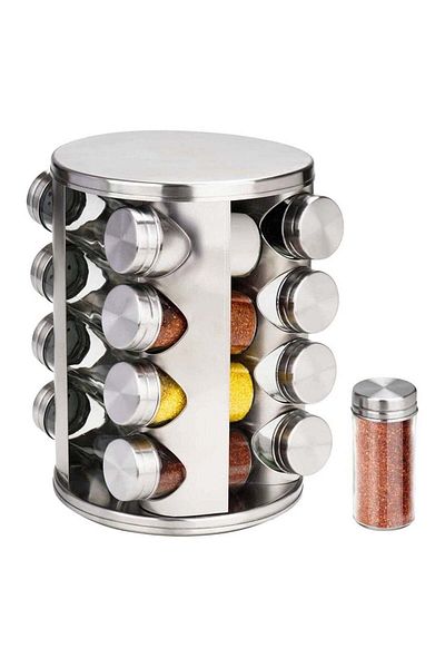 Generic DubaiGallery Stainless Steel Glass Seasoning Bottle Rack Kit Rotary Spice Rack Bottle Set Large Cap