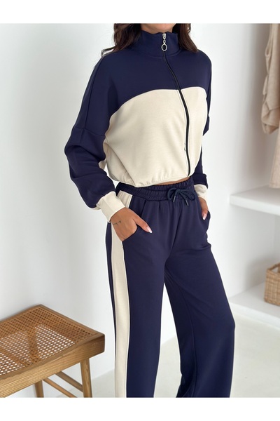 02Lady Fashion Modal Fabric Tracksuit Set Wide Legs with Garnish Zipper