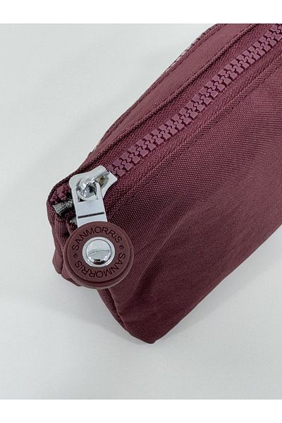 H&D COLLECTİON Women's Crinkle Fabric Hand and Cross Strap Coin Compartment Pen Holder/Wallet Type Makeup Bag