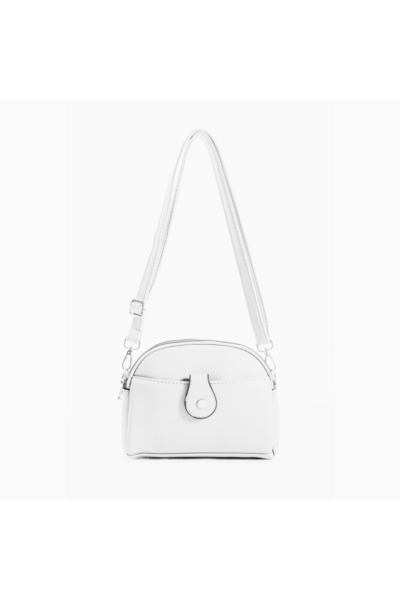 H&D COLLECTİON Women's Faux Leather Adjustable Cross Strap 4 Compartment Magnet Buckle Detailed White Shoulder Bag