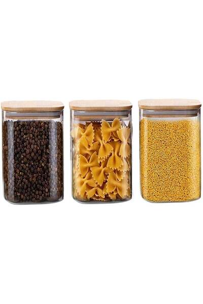 Generic AUTOYSUR Glass Storage Jars with Airtight Bamboo Lid, Clear Glass Food Storage Containers Kitchen C