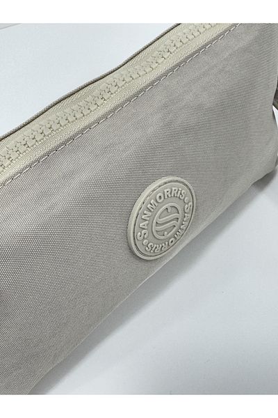 H&D COLLECTİON Women's Crinkle Fabric Hand and Cross Strap Coin Compartment Pen Holder/Wallet Type Makeup Bag