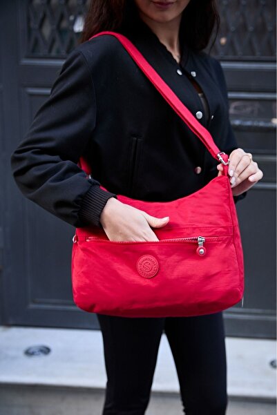 H&D COLLECTİON Women's Water Resistant Fabric 5 Compartment Cross Strap Red School Travel and Shoulder Bag