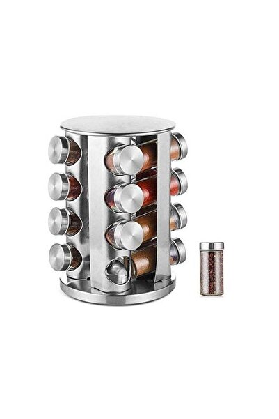 Generic BLOOMING TIME Stainless Steel Spice Rack with 16 Jars - Revolving Seasoning Storage Organizer for K