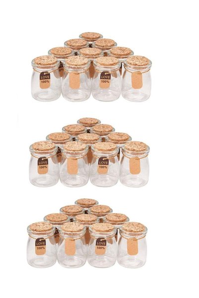 Generic Pack of 30PC Glass Pudding jars Glass Containers with Cork Lids And T...