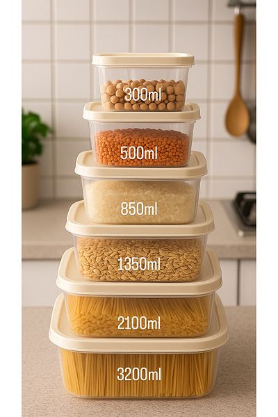 CEZVE HOME Set of 6 Square Food Storage Containers Multi-Purpose Storage Container Suitable for Microwave and Deep Freezer