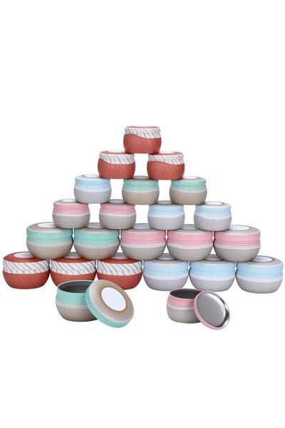 Generic SYOSI 24 Pcs Candle Tins with Lids DIY Round Containers with Lids for Candle Making Round Metal Con