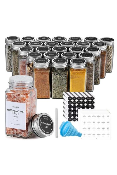 Generic 24Pcs Spice Jars with Labels - Glass Spice Jars with Shaker Lids, Min...