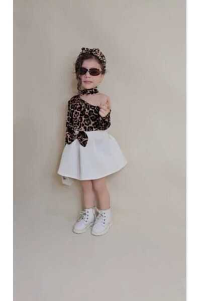 STELLA BUTİK Girl's Leopard Patterned Skirt Suit