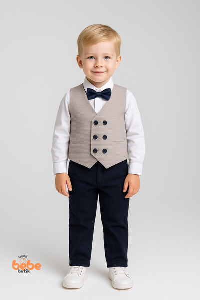 Trend Bebe Butik Boy's Groom Suit Set of 4 – Vest, Shirt and Pants with Bow T...