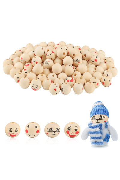 OEM Mărgele de lemn SMILE 20 mm - colier brățară, gaură 5 mm, 4 modele, set d...