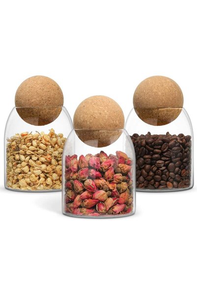 Generic Glass Jar with Ball Cork Lid, Glass Canister with Wood Lid, Storage C...