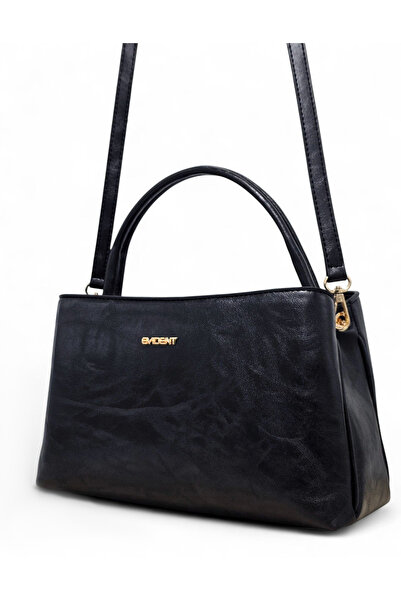 Evident Black Antique Look Soft Textured Double Compartment Women's Hand and Shoulder Bag